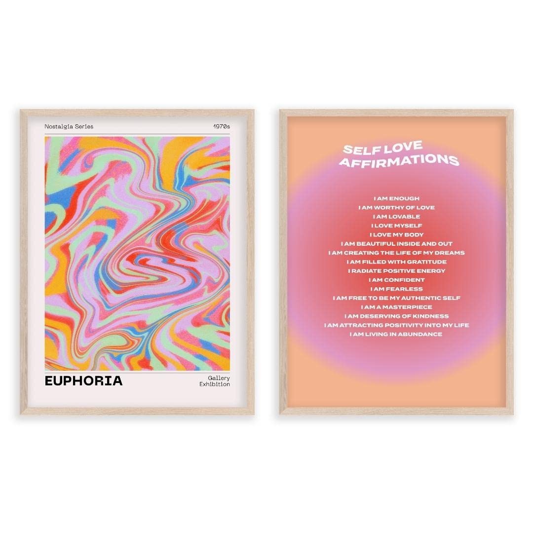 Jake Meets Kate Affirmation Aesthetic Wall Decor, Inspirational Wall Art Bedroom, Preppy Room Decor Aesthetic Posters, Trendy Print, Gift, Dorm, Apartment, Teen, Unframed, Pack of 2.12"x16" (Pink)