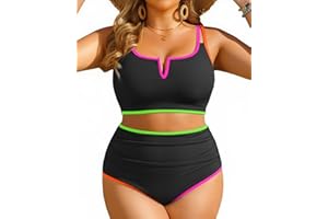 YONIQUE Women Plus Size High Waisted Bikini - Ribbed Two Piece Swimsuit Tummy Control Bathing Suit V-Wired 2025 Swimwear