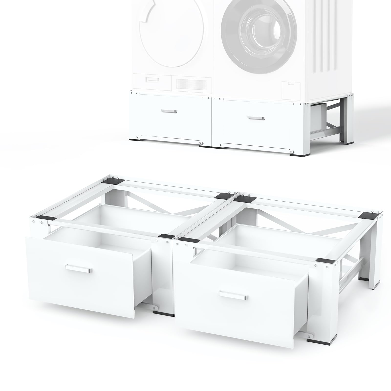 Photo 1 of SKM 29" Washer & Dryer Pedestals with Drawer - 2 Pack Laundry Stand Raiser, 14.3" Height, Steel Construction, White