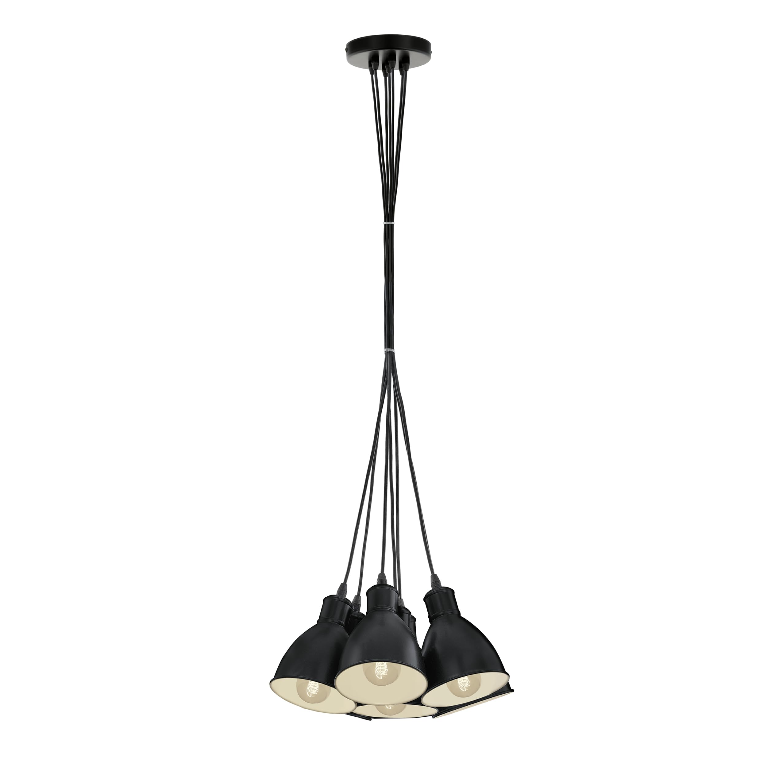 Eglo Priddy Pendant Lamp, 7-Light Vintage Hanging Lamp in Industrial Style, Retro Steel Pendant Light, Colour: Black, White, Socket: E27 — image 1