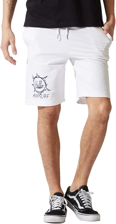 Amazon ショートパンツ メンズ 膝上 レディース ハーフパンツ スウェット パンツ スエット ショーツ 短パン 半ズボン サーフ系 ロゴ プリント ホワイト ｍ サイズ ショートパンツ 通販