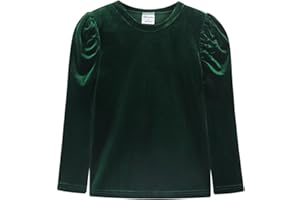 Noomelfish Girls Velvet Puff Long Sleeve Shirt Casual Solid Pleated Blouse Tops (5-12 Years)