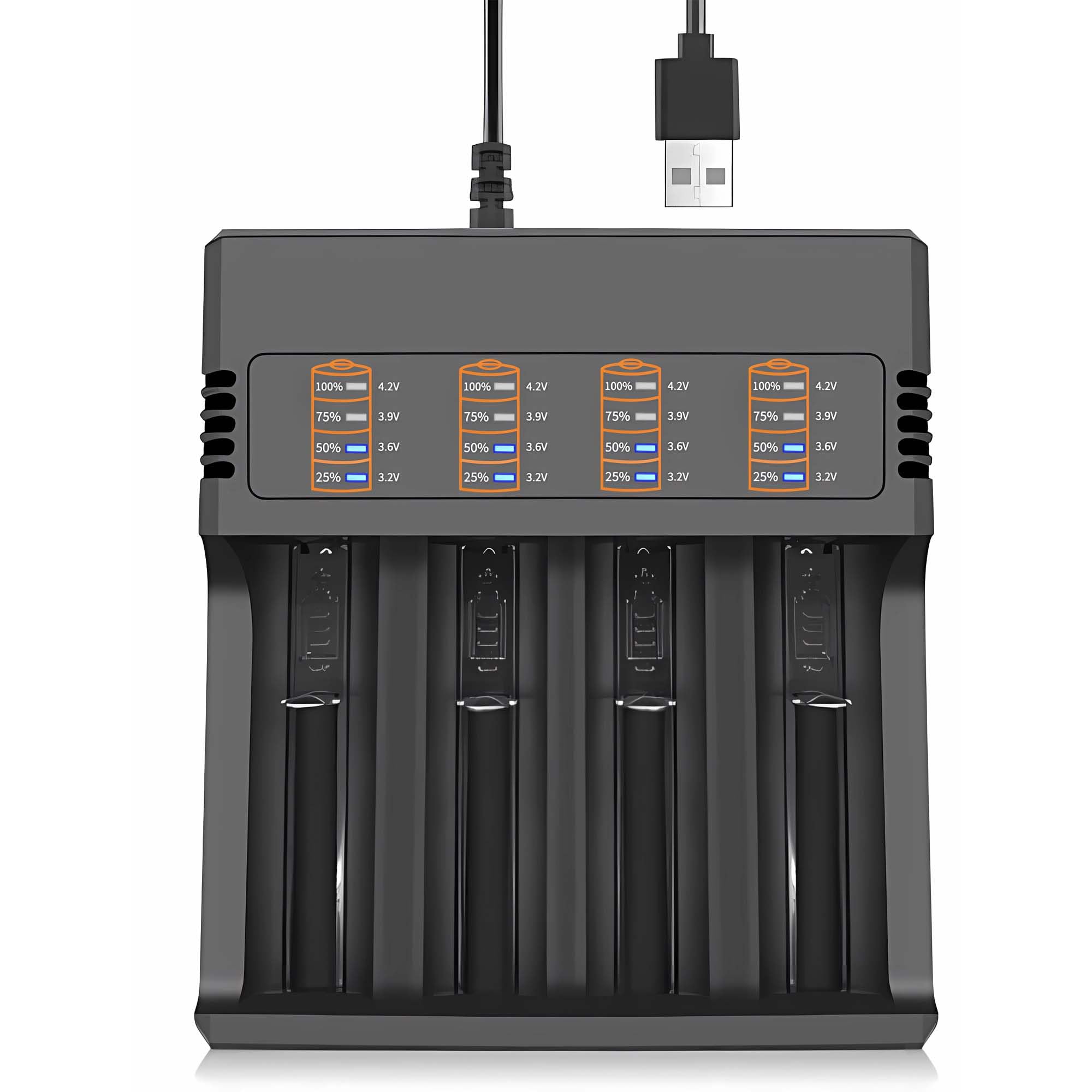 Photo 1 of 18650 Battery Charger, 4 Bay USB Smart Lithium Battery Charger with Scrolling Display, Compatible with Over 26650/21700/18650/18490/16340/14500/10440 Models, Suitable for 3.7-4.2V Lithium Batteries
