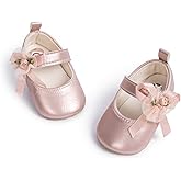 Sawimlgy Baby Girls Mary Jane Sequins Crown Flats PU Leather Wedding Party Princess Ballet Shoe Infant Rubber Sole Prewalker Toddler First Crib Shoes