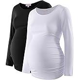 Maternity Shirt Long Sleeve Basic Top Ruch Sides Bodycon Tshirt for Pregnant Women