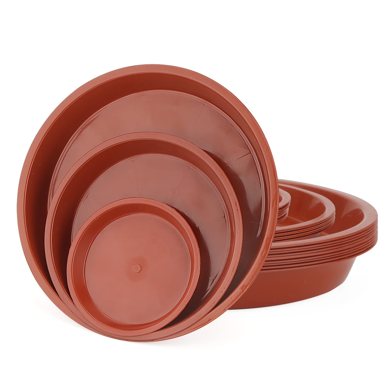 JAPCHET 30 Pack 3 Sizes Red Plant Pot Saucer Set, Plastic Plant Drip Trays, Garden Flower Pot Saucer Trays for Indoor Outdoor Garden, 12cm / 18cm / 24cm