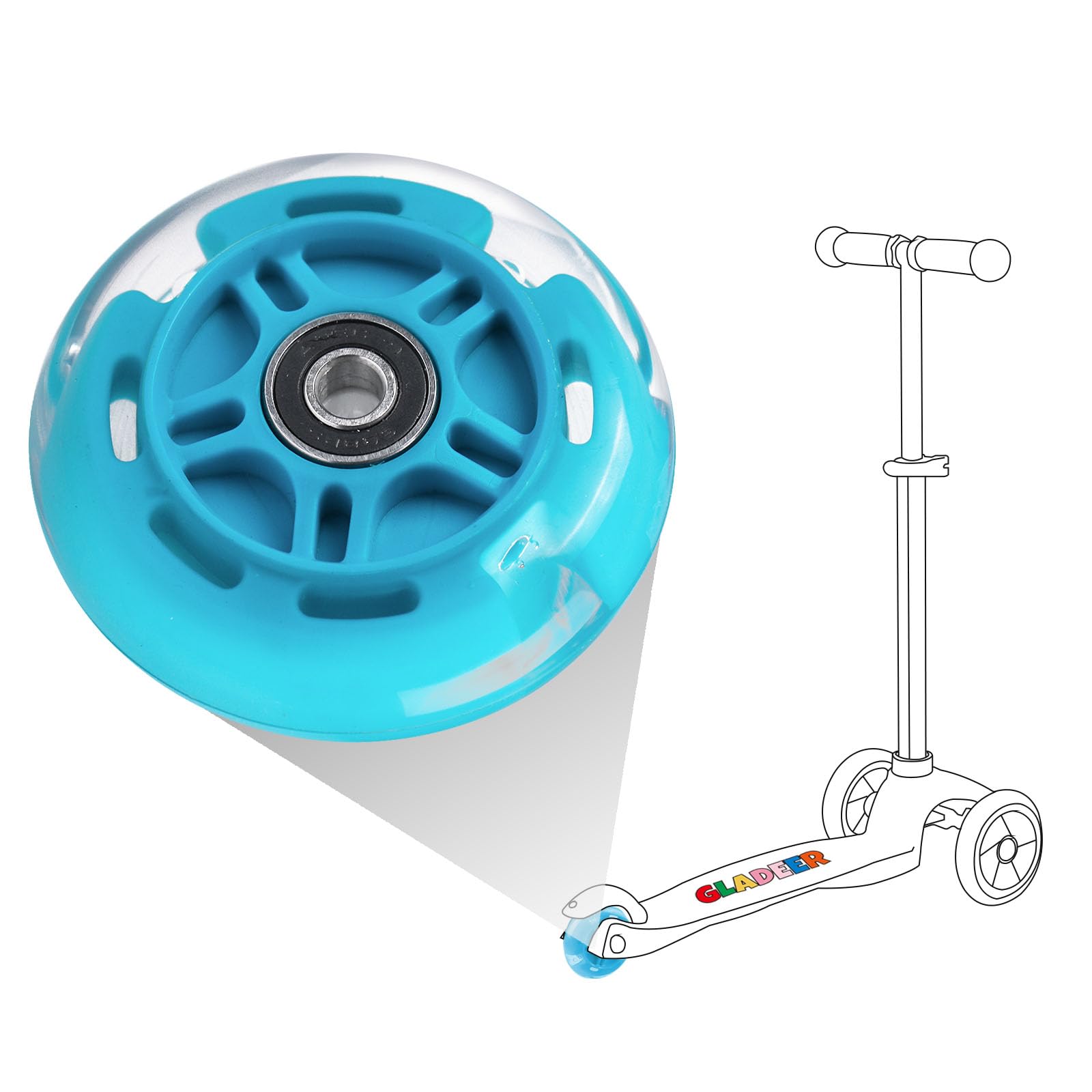 1-Pack 80mm Light Up Scooter Wheel Rear Colorful Led Flashing Replacement Wheel for 3-Wheeled Kid Scooter (Blue)