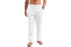 TAFLE Mens Linen Pants Lightweight Casual Pants Straight-Legs Loose Fit Summer Beach Yoga Trousers with Pockets
