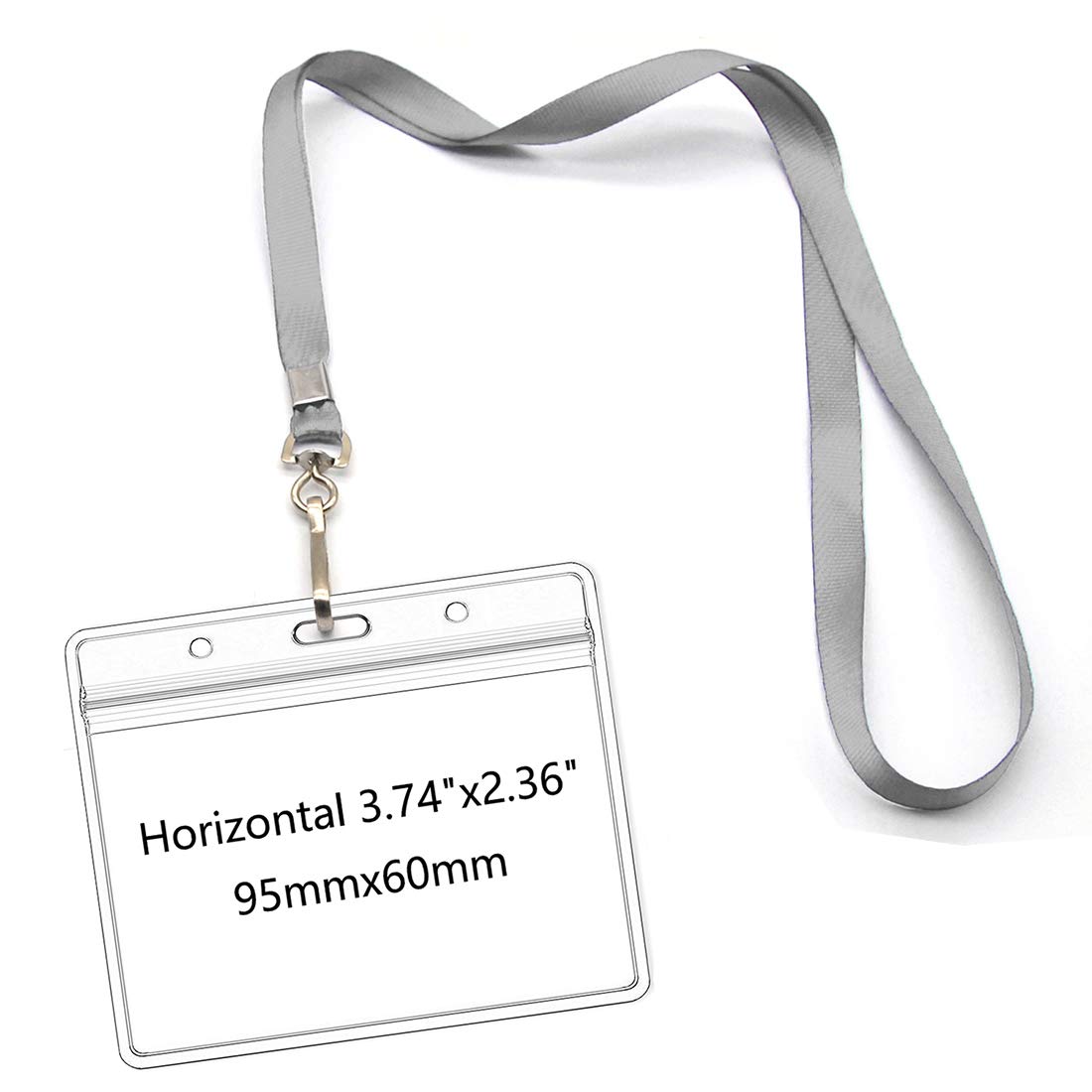 Lanyards with Id Holder Name Badges Waterproof Name tag Badge Holders with Neck Lanyard Swivel J-Hook Clip 50 Pack (Gray, Horizontal)