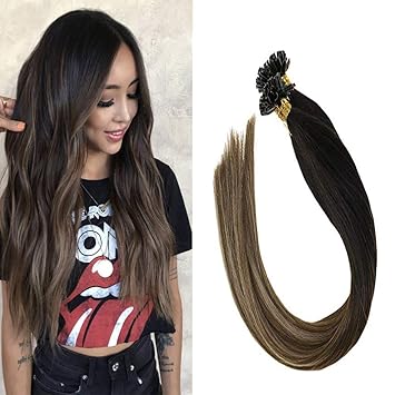 Vesunny Hot Fusion Hair Extensions Remy Human Hair Natural Black Fading To Dark Brown Mix Ash