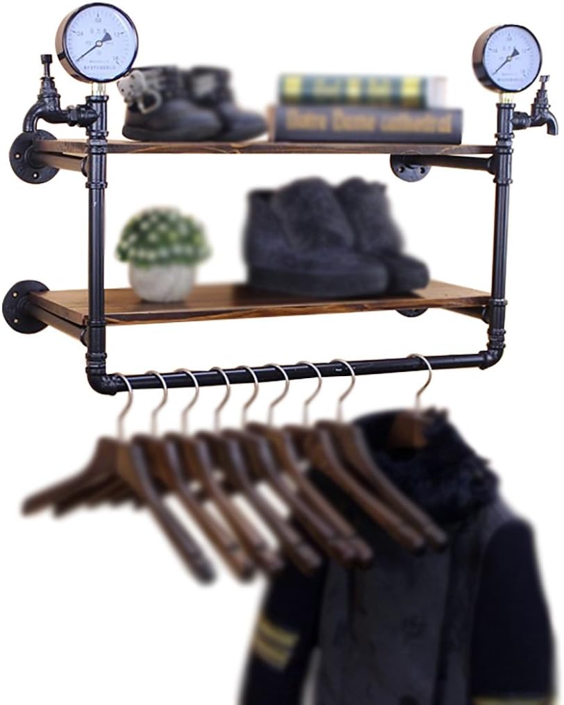 Wall Coat Racks LOFT Pipe Bracket Wall Hanging Retro Walls Garment Rack To Make Old Solid Wood Shelf wall mounted coat rack with hooks (Size : 85 * 28 * 50cm)