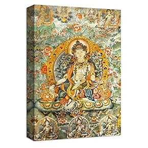 Canvas Wall Art Buddha Mural Tibet Thangka Painting Artwork for Home Prints Framed - 12x18 inches