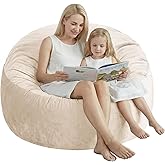 3 Ft Bean Bag Chair, Memory Foam Bean Bag Chairs for Adults with Filling, Round Bean Bag Sofa with Filler Included, Beanbags with Soft Dutch Velvet Fabric,3 Foot,Beige