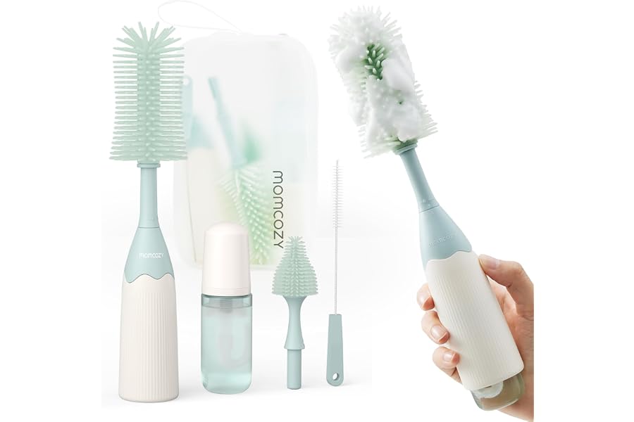 Momcozy Bottle Brush Kit with Push-Press Foam Design - Newborn Essentials Gift, Portable Cleaning Tool for Home & Travel, Bab