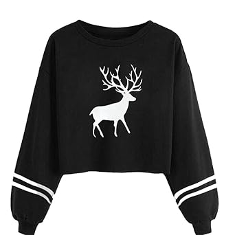 TWIFER Damen Casual Langarmshirt O Neck Deer Drucken Pullover Sweatshirt Bluse