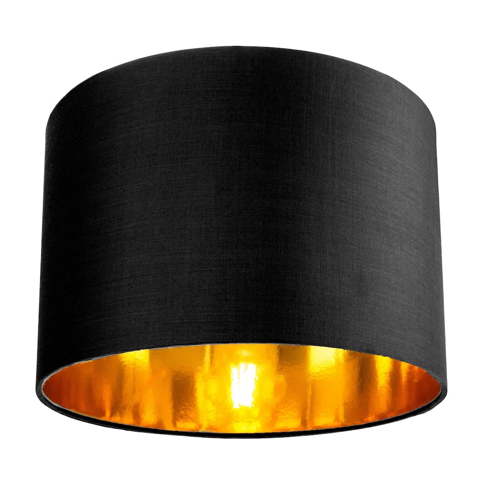Contemporary and Chic Black Cotton 10" Table or Pendant Circular Drum Lamp Shade with Shiny Golden Inner - 60watt Maximum by Happy Homewares โ image 1