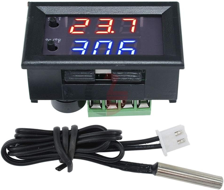 DC 12V Digital Thermostat Temperature Controller Thermometer Home Incubator Heating Cooling Control Weather Station Red-Blue