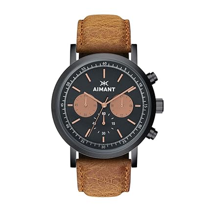AIMANT Mens Tokio Black with Camel Leather Band GTO-220L5-11