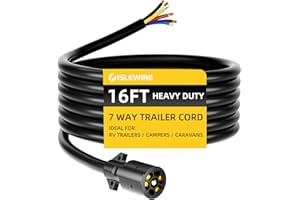 islewire Heavy Duty 7 Way Trailer Cord - 16 Feet, Weatherproof & Corrosion Resistant 7 Wire Trailer Cable, 7 Pin Trailer Plug Inline Wiring Harness Cable for RV Trailers and Campers, Black