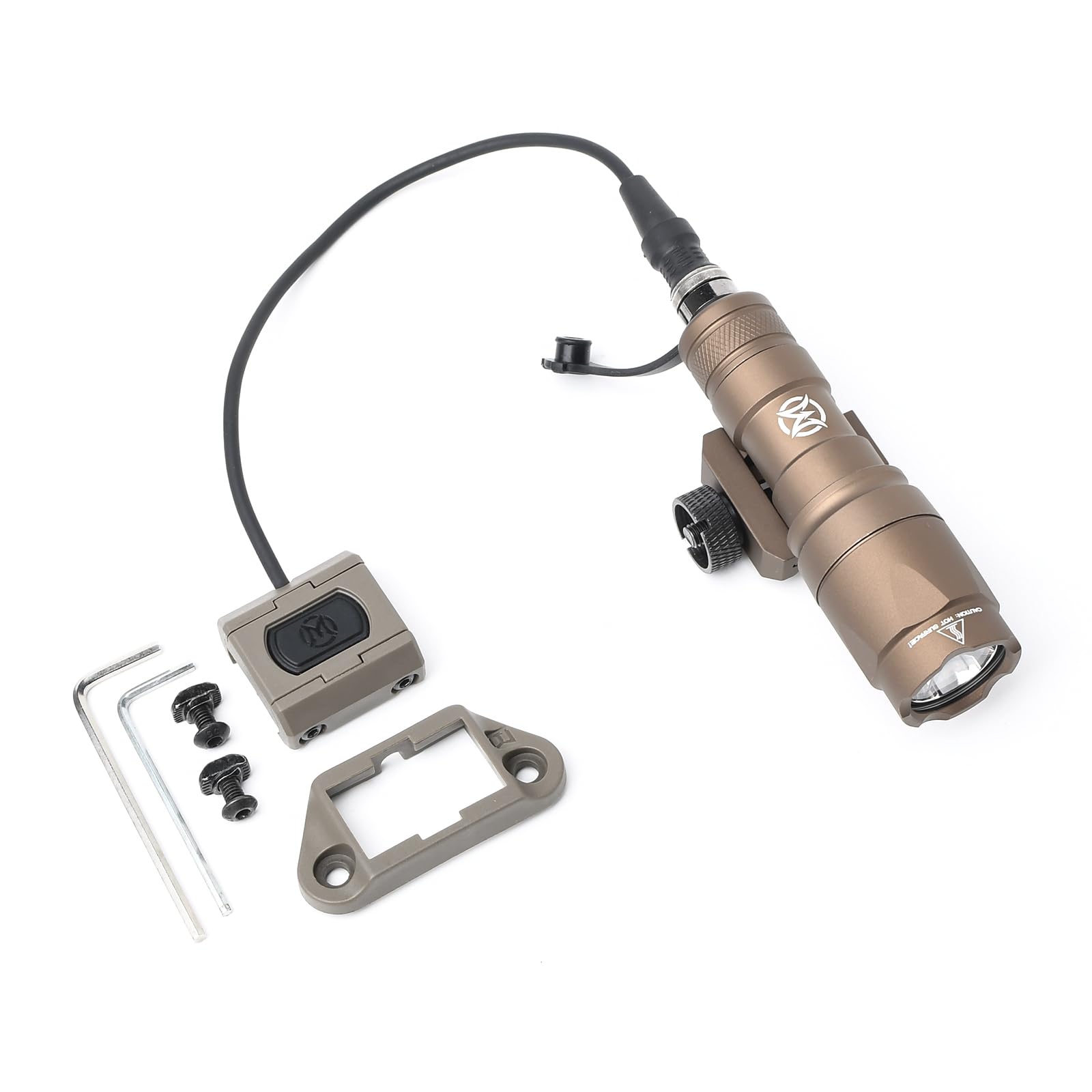 QIRUIMY M300A Tactical Torch with Pressure Pad Switch,600 Lumens Flashlight Scout Light for Mlok Keymod 20mm Picatinny Rail System (Brown)