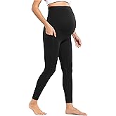 POSHDIVAH Women's Maternity Workout Nakedlux Leggings with Pockets Over The Belly Pregnancy Soft Activewear Yoga Pants