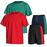 Essenclo Boys Clothing Sets Tagless Loose Athletic Performance Crew Neck T-Shirt and Short Outfits Size 3-16 (4 Piece Set)