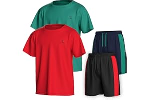 Essenclo Boys Clothing Sets Tagless Loose Athletic Performance Crew Neck T-Shirt and Short Outfits Size 3-16 (4 Piece Set)