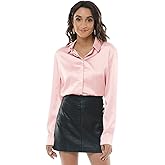 Escalier Women's Silk Blouse Long Sleeve Satin Button Down Shirt Casual Work Office Silky Blouse Top