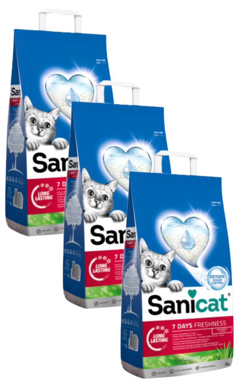 Sanicat - Classic cat litter with Aloe Vera | 7-day odour control | Fast absorption | product for your pet’s hygiene | Keep Your Home Clean | 4L capacity (Pack of 3)