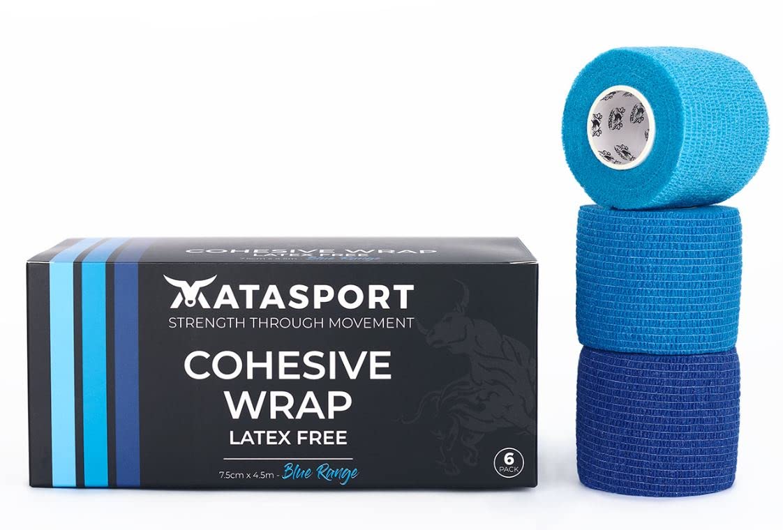 Matador Cohesive Latex Free Bandages Self Adhesive Wrap - Compression & Strapping. Medical & Sports Elastic Bandage Tape Provides Support (6 X Rolls) Blue Mix 7.5cm X 4.5m Vet Wrap for Dog Horses Etc