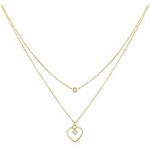 FANCIME 14k Solid Yellow Gold Chain Choker Layered Heart Pendant Bezel Dot Diamond 0.1 cttw Pendant Necklace For WomenFine Jewelry Anniversary Christmas Holiday Gifts For Women, 16+2 Inch