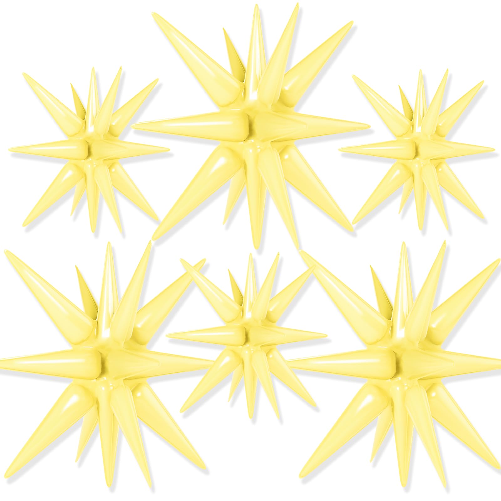 PartyWoo Light Yellow Star Foil Balloons 6pcs Different Sizes Pack of 27 22 Inch Explosion Spike Mylar Balloons for Graduation Wedding Anniversary Bachelorette Engagement Birthday Party Decorations