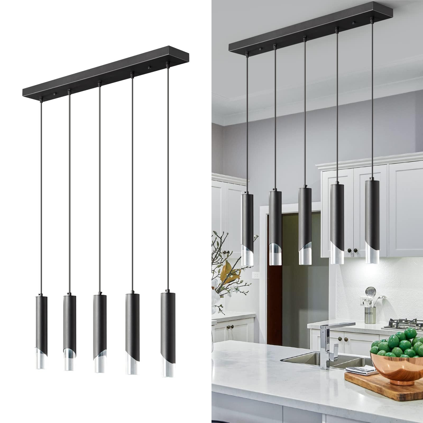 Photo 1 of LIANGMH 5-Light Modern Pendant Light Kitchen Island Light Fixture Dimmable LED Black Mini Pendant Lights Dinning Room Kitchen Adjustable Pendant Lighting