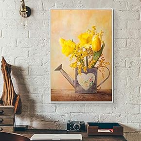 Floating Framed Canvas Wall Art for Living Room, Bedroom Retro Flower Canvas Prints for Home Decoration Ready to Hang - 16x24 inches