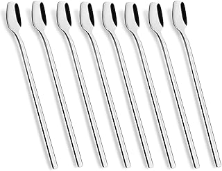 YFWOOD Latte Macchiato Löffel Set,8-teilig, Longdrinklöffel 20cm Eislöffel Lange Löffel Dessertlöffel Ice Cream Cocktails Desserts Rührlöffel aus Edelstahl