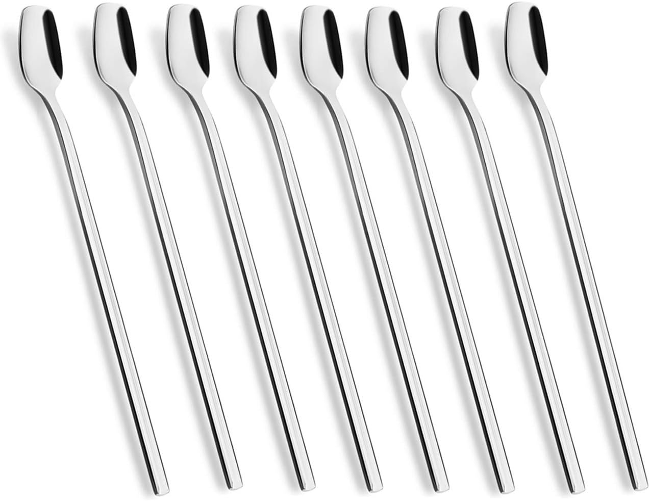 YFWOOD Latte Macchiato Löffel Set,8-teilig, Longdrinklöffel 20cm Eislöffel Lange Löffel Dessertlöffel Ice Cream Cocktails Desserts Rührlöffel aus Edelstahl