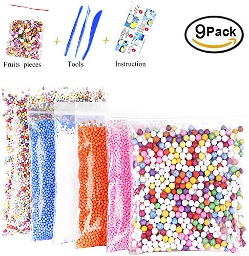 Luckoney Foam Beads for DIY Slime – Craft Styrofoam Balls 0.1-0.35 inch(60000pcs) for Kids Homemade Slime, Home Decorative, Wedding and Party Decorations (9 Pack)