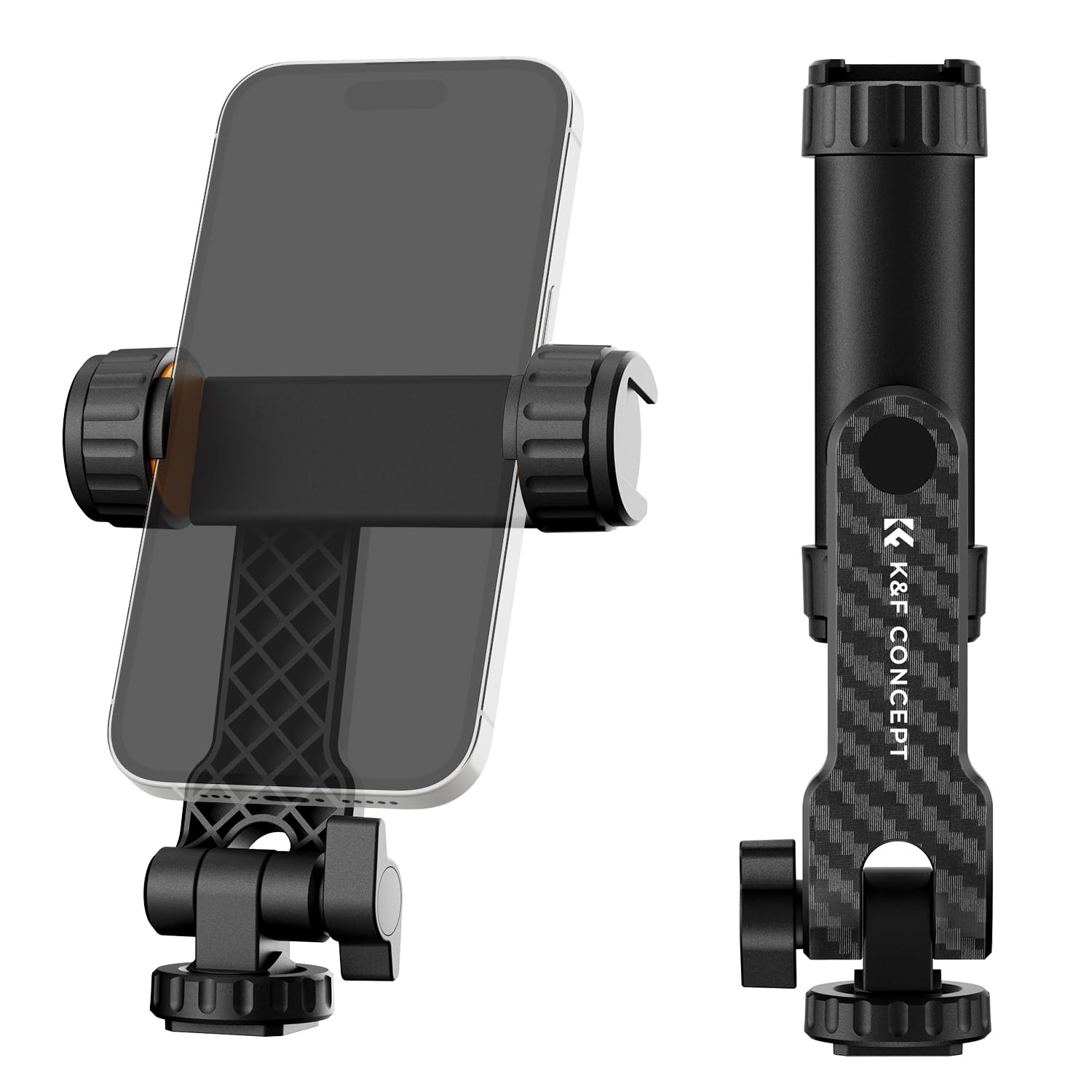 K&F CONCEPT Phone Tripod Mount with 2 Cold Shoe, Phone Holder for Tripod with 1/4" Thread, 360° Swivel and 180° Tilts Adjustable Mobile Phone Clip Compatible for iPhone and Android Phones