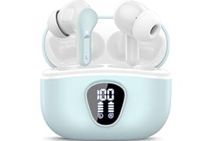 BESNOOW Wireless Earbuds, Bluetooth 5.4 Headphones HiFi Stereo, Bluetooth Earbuds with ENC Noise Cancelling Mic, IP7 Waterproof in Ear Earphones, 48H, LED Display Ear buds for Pad Workout Sports, Light Cyan