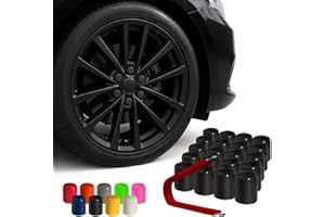 AUTOMOTIVATED AFTERMARKET ColorLugs Vinyl Lug Nut Cover | Black | Flexible Fit Wheel Lug Nut Cap | Fits 21-23 mm | Pack of 25 | Includes Deluxe Extractor | Made in The USA