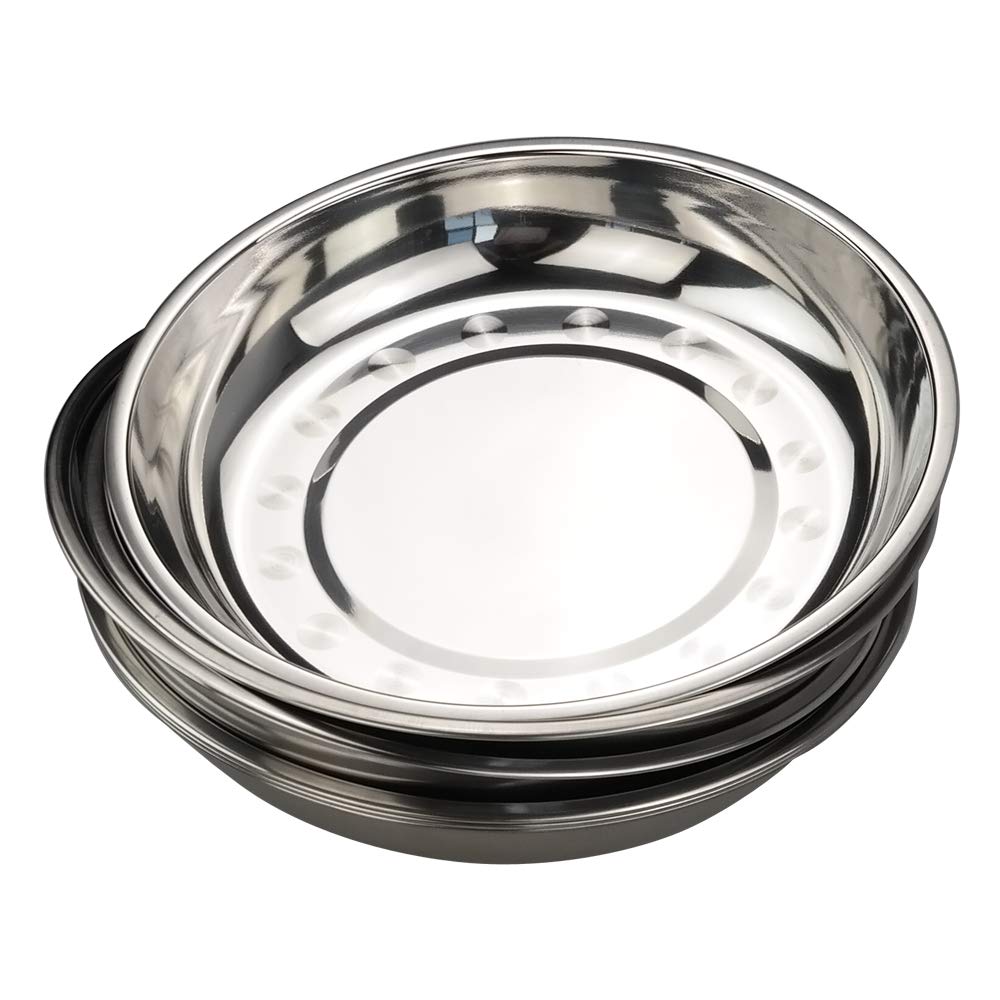 Bblina 6 Pack Stainless Steel Dinner Plates, Round Serving Plate Camping Plate