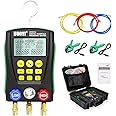 Digital Manifold Gauge Set Air Conditioning/Refrigerator Digital HVAC Gauges Double Pressure&Temp Test Air Conditioning Tools & Equipment Manifold HVAC with Tricolor Hose, 2 Pairs of Test Clamps