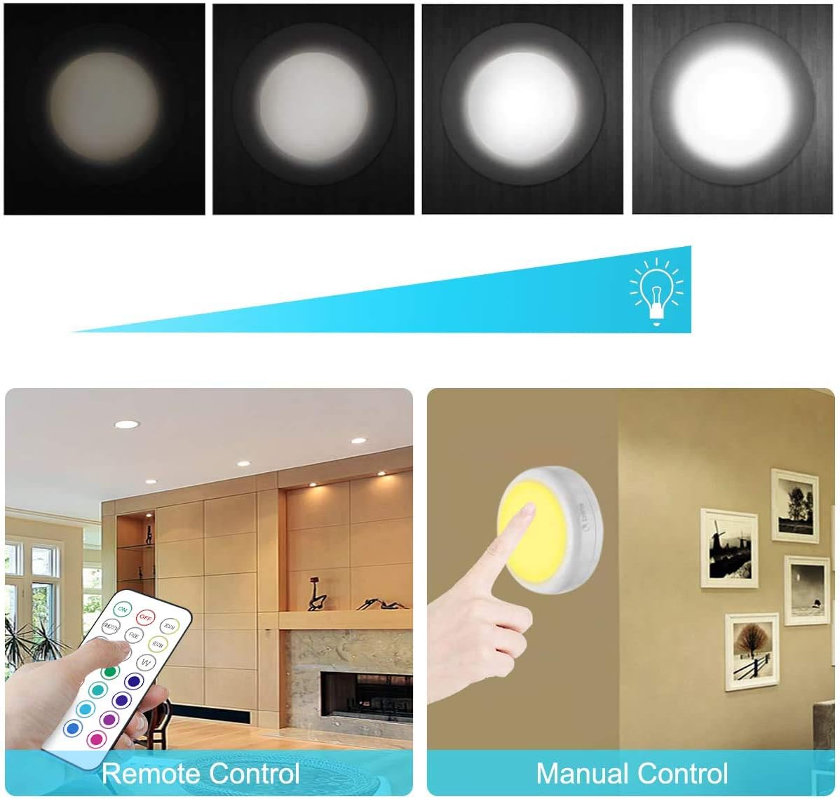 Cadrim Puck Lights, LED Color Changing Puck Lightings and Dimmable Under Cabinet Lights Battery Powered Under Counter Lights with 2 Wireless Remote Controls for Kitchen(6 Pack) - - 