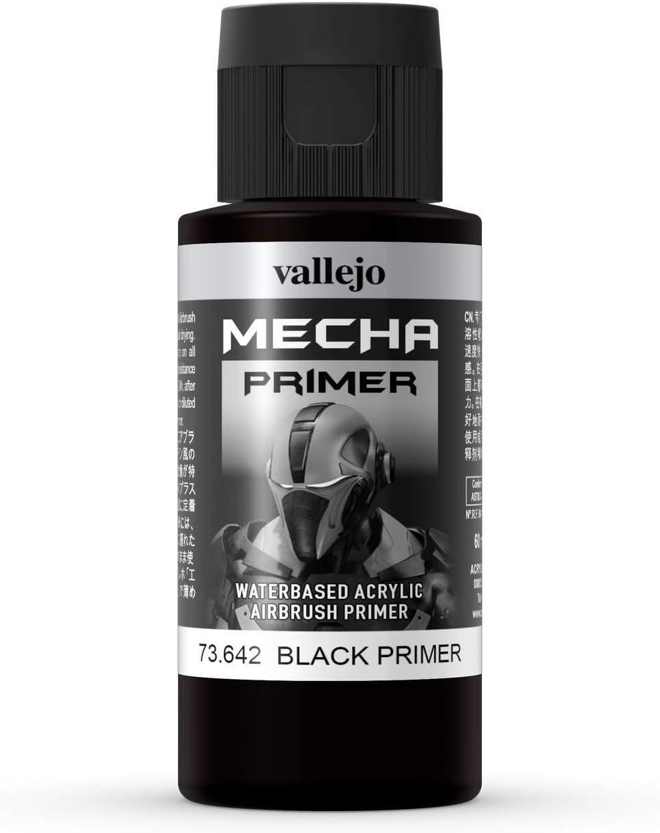 Vallejo Mecha Color Acrylic Paint, Black Primer, 60 ml for Airbrush High Resistance to Handling and Impact