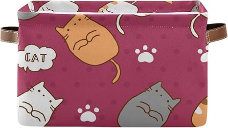 Amazon Miaold 収納ボックス 収納バスケット 折りたたみ ねこ 猫柄 猫爪 ドット 水玉 収納ケース おもちゃ収納 小物 衣類収納 整理ボックス 大容量 インテリア オフィス 取っ手付き 収納ケース ボックス オンライン通販