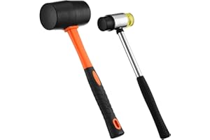 THUDCRAFT Rubber Mallet Hammer Set, Dual Faced Small Hammer with Fiberglass Handle, rubber mallet for Camping, Tiles, Tent Stakes, Woodworking, and Flooring