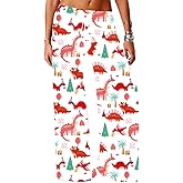 RMCMS Women Cute Dinosaur Print Pajama Pants Wide Leg Lounge Pajama Bottoms with Drawstring