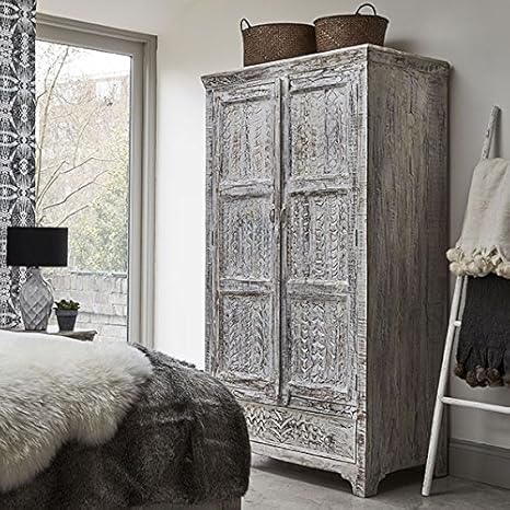 Nidoo Whiteleaf Upcycled 2 Door Wardrobe White Wash Am Wd2d 80