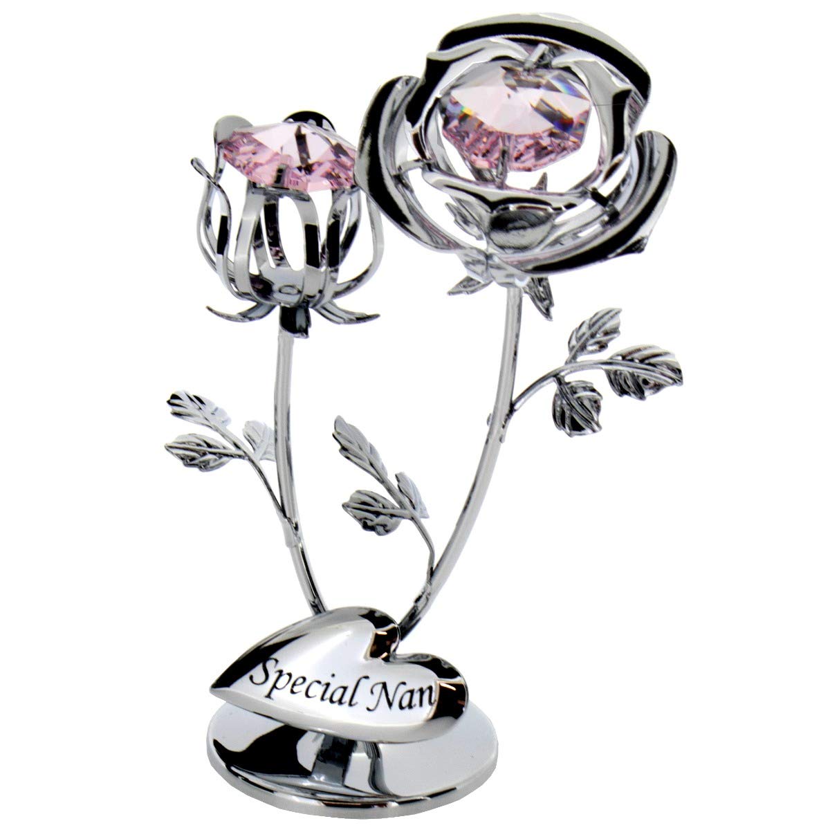 Crystocraft Chrome Plated Rose & Rose Bud Ornament. (Special Nan)