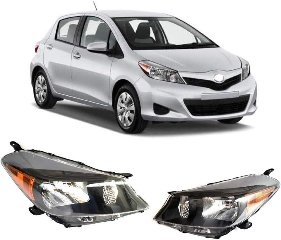 TOYOSPEED LLC Headlights Fit for Toyota Yaris Hatchback 12-14 Black Housing Set 12 13 14 Pair LH RH